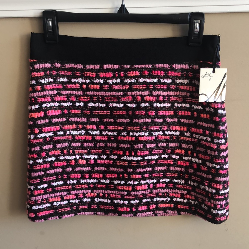 Milly Pink, Black & White Tweed Mini Skirt